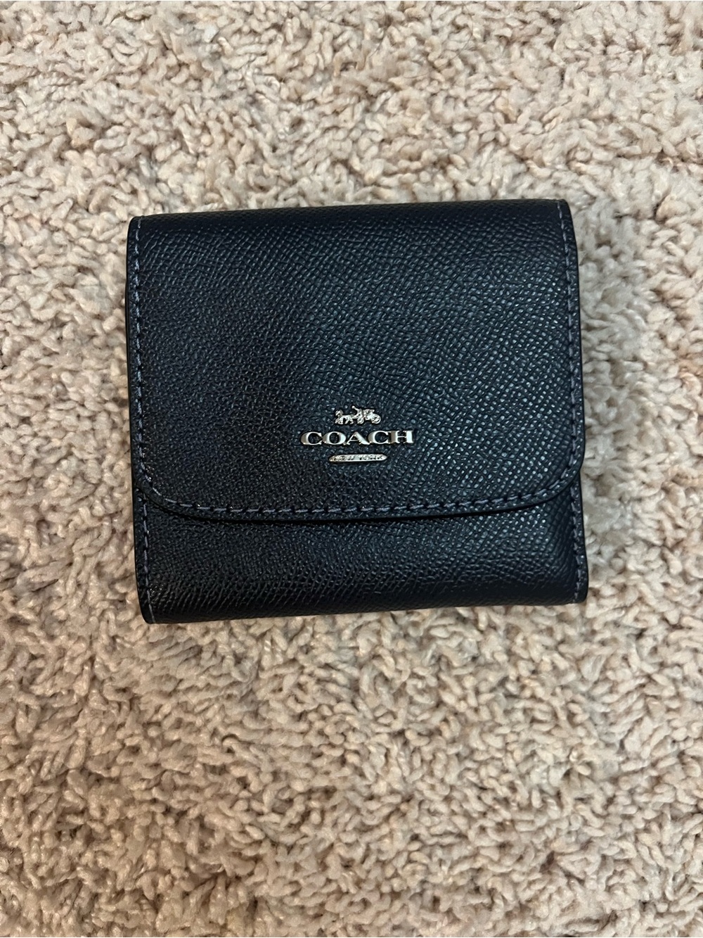 Coach Black Pebbled Leather Compact Bifold Wallet
